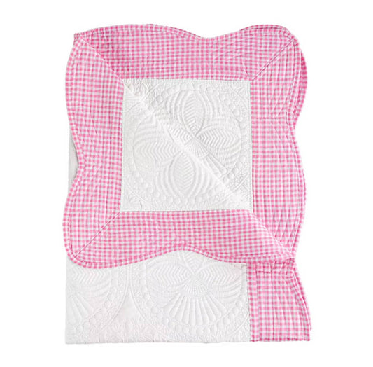 Pink Gingham Heirloom Baby Quilt