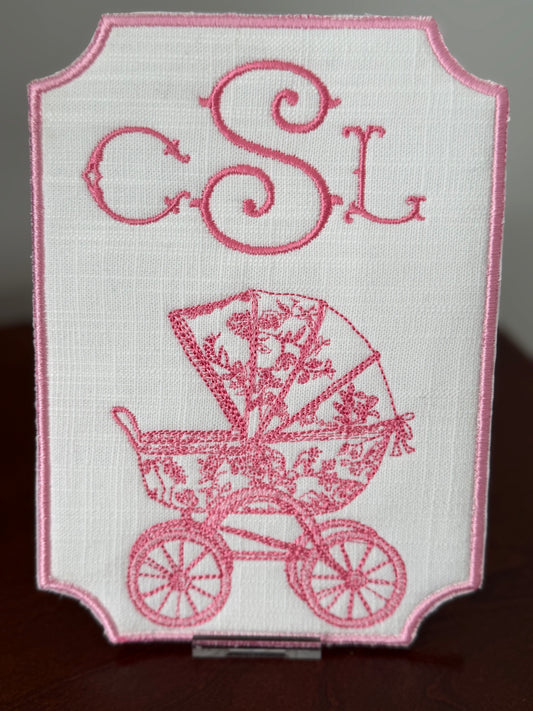 Baby Carriage Plaque with Monogram Personalization